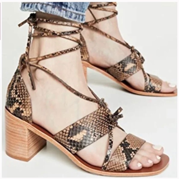 ZIMMERMANN Brown Snakeskin Block Heel Square Toe Gladiator Sandals - Picture 1 of 8